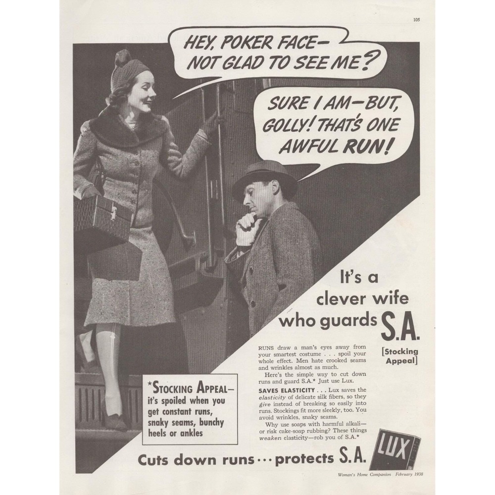 Vintage 1938 Lux Soap Print Ad Stocking Appeal Hosiery Fashion Laundry Decor